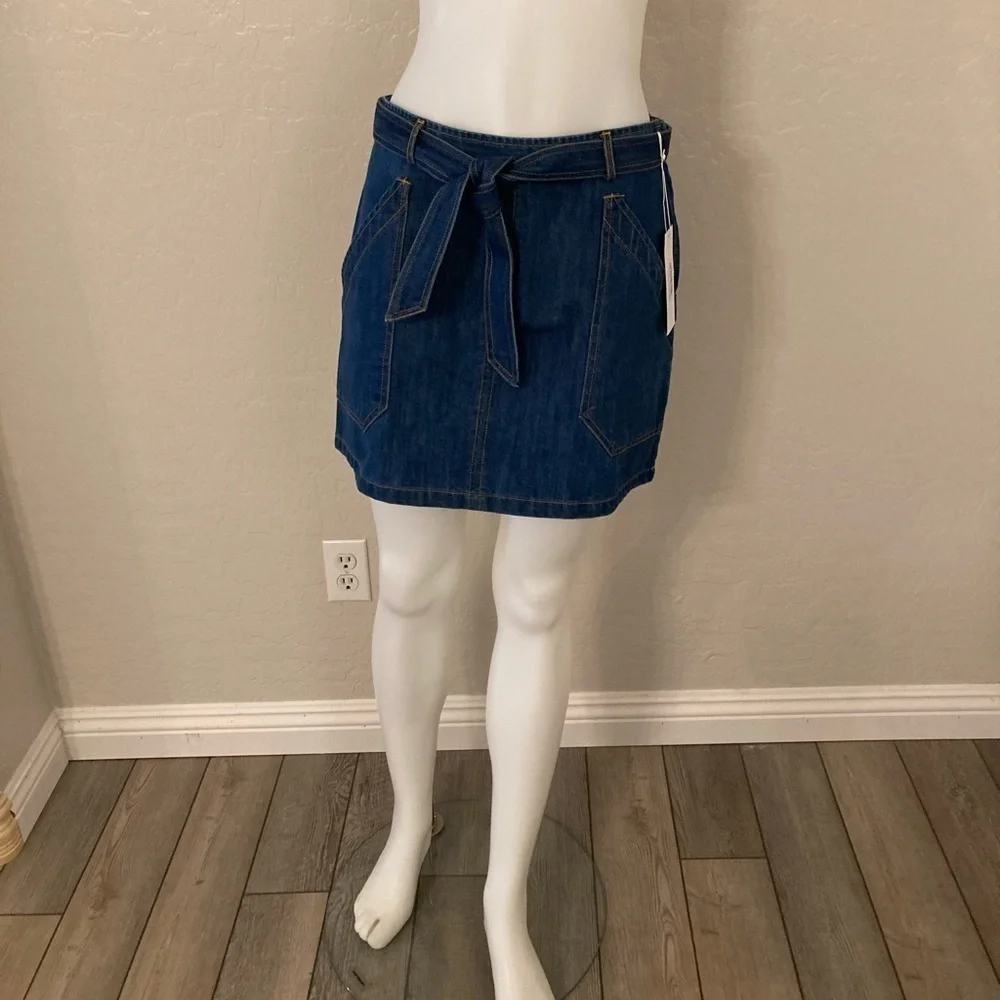Bishop + Young Retro Blue Belted Denim Skirt Size 8